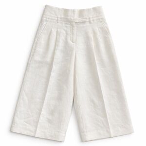 Maiyet Ivory Linen Pleated Culotte Shorts High Waist Minimalist Wide Leg
